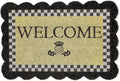 MACKENZIE-CHILDS Entrance Mat, Decorative Outdoor Front Door Mat, Coir Door Mat, Welcome, 24' x 36', Black Check with Scalloped Edge