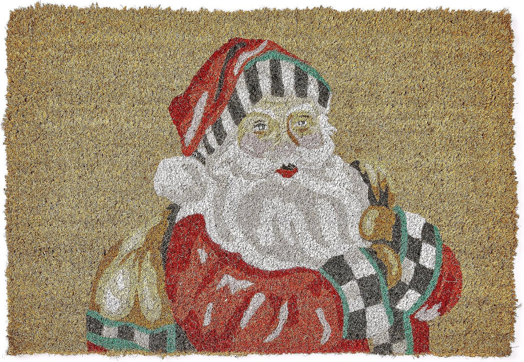 MACKENZIE-CHILDS Entrance Mat, Decorative Outdoor Front Door Mat for Christmas, Coir Door Mat, 24' x 36', Santa with Presents