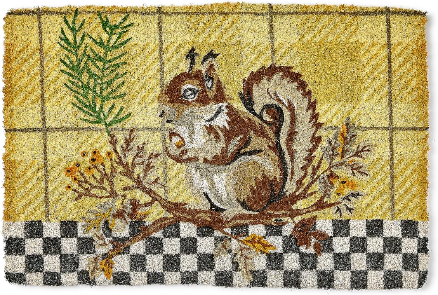 MACKENZIE-CHILDS Entrance Mat, Decorative Outdoor Front Door Mat, Coir Door Mat, 24' x 36', Squirrel