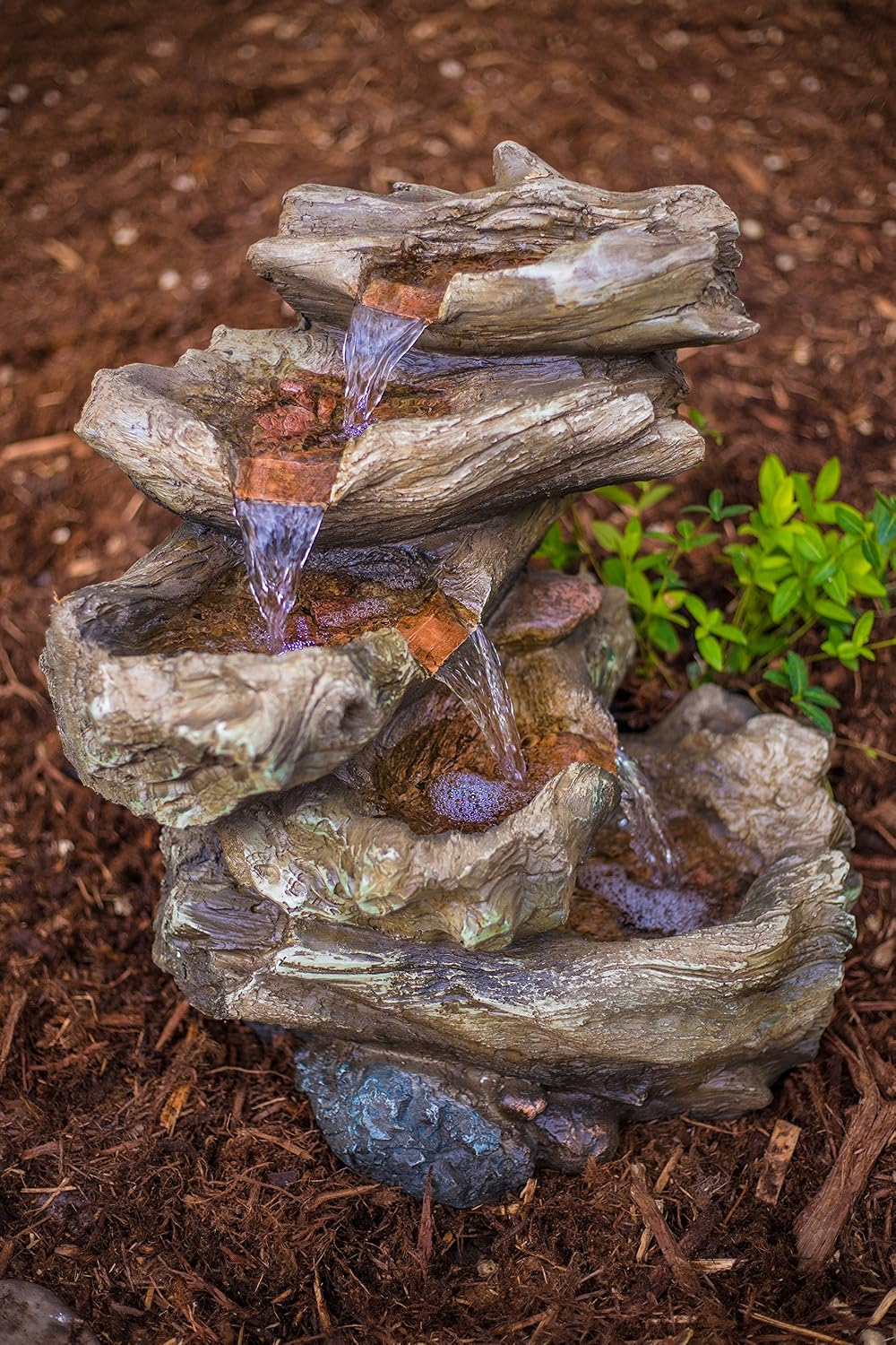 22' Harmony Fountains Log Indoor/Outdoor Garden Fountain w/LED Lights (Meadow)