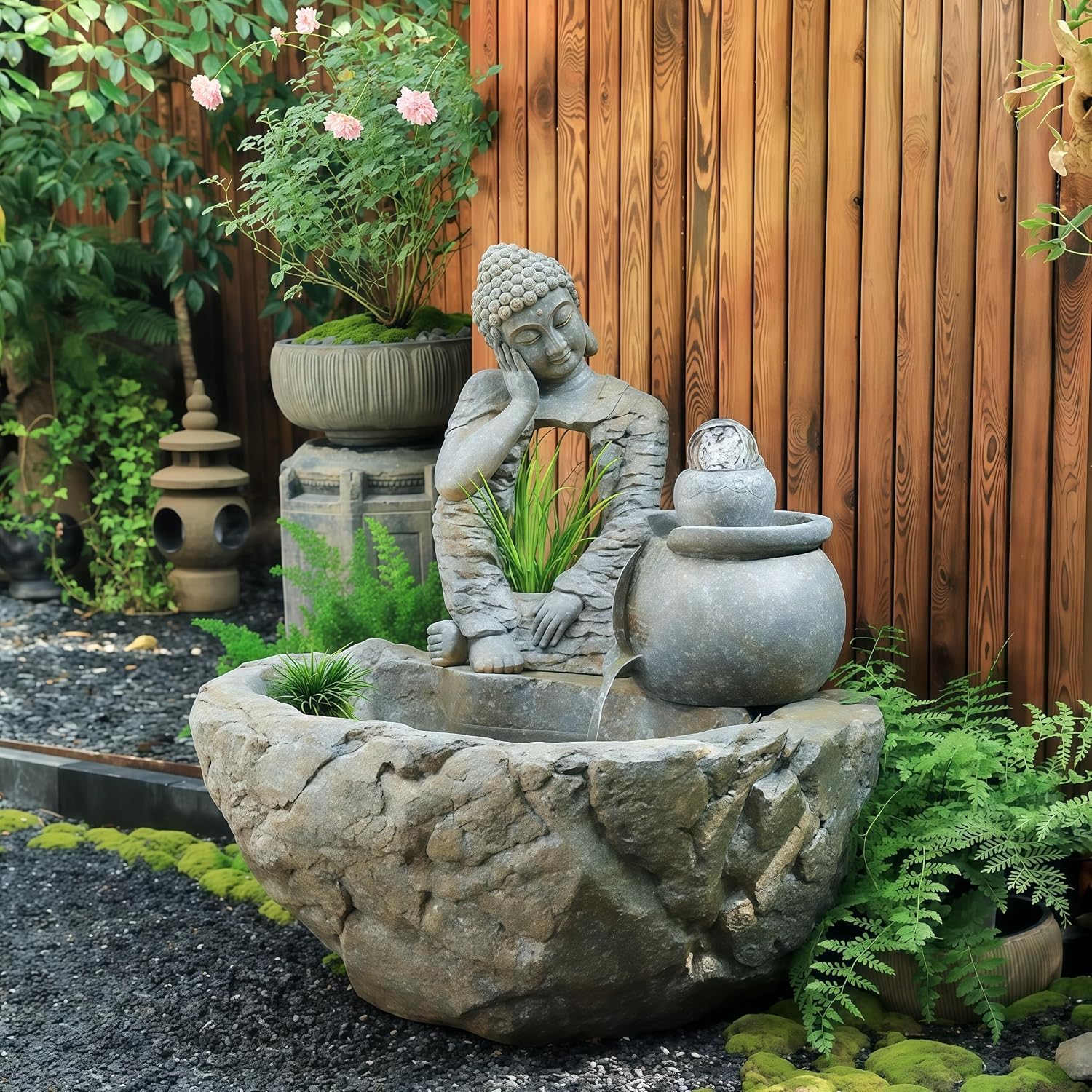 Outdoor Water Fountain Outside, Garden Fountain, Buddha Statue Outdoor/Indoor for Home, Buddha Decor & Gifts, Buddah, Buda, Budda, Buddhas, Chinese Decor & Gifts, Feng Shui